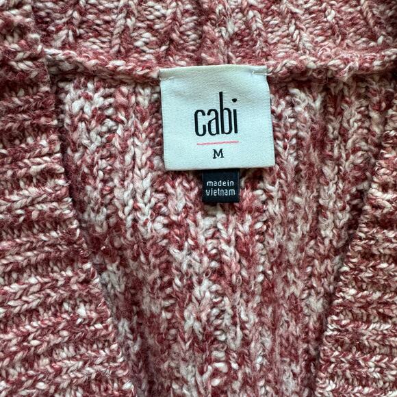 CABI CHUNKY CABLE KNIT GRANDMA CORE BUTTON DOWN CARDIGAN RED CREAM V NECK MEDIUM - Picture 11 of 12
